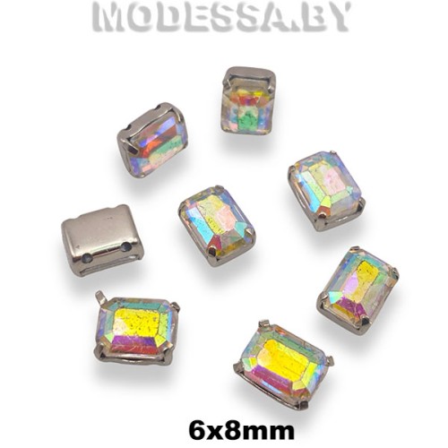 2178 6х8мм стразы стекл. в оправе Ц:Кристалл АВ