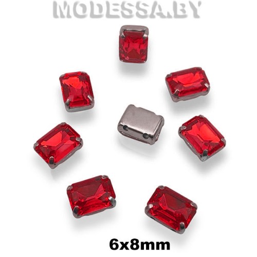 2178 6х8мм стразы стекл. в оправе Ц:Красный