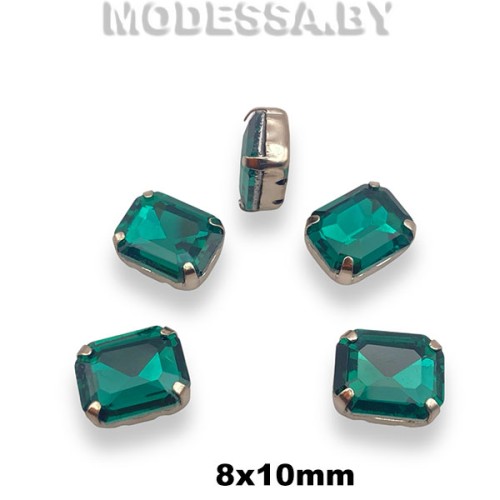 2178 8х10мм стразы стекл. в оправе Ц:Зелёный