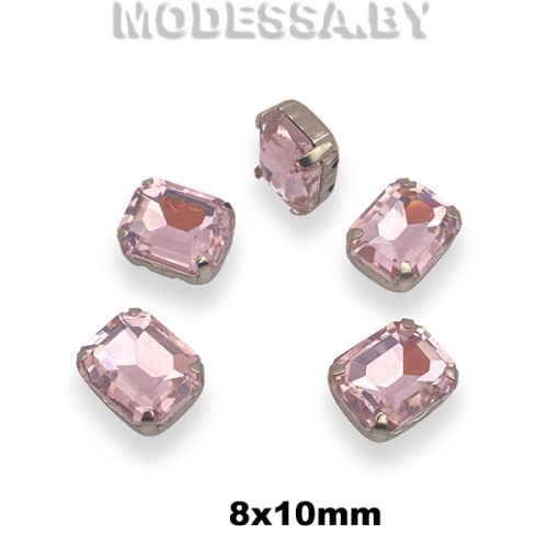2178 8х10мм стразы стекл. в оправе Ц:Розовый