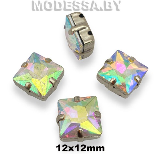 2641 12х12мм стразы стекл. в оправе Ц:Кристалл АВ