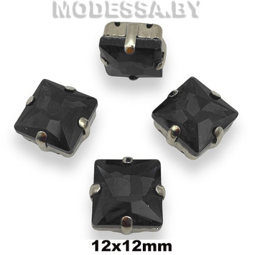 2641 12х12мм стразы стекл. в оправе Ц:Чёрный 