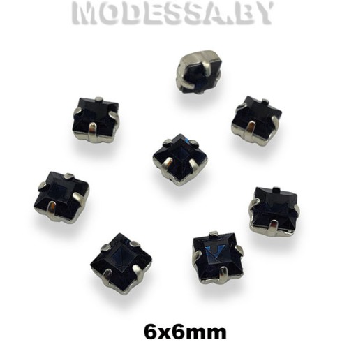 2641 6х6мм стразы стекл. в оправе Ц:Чёрный