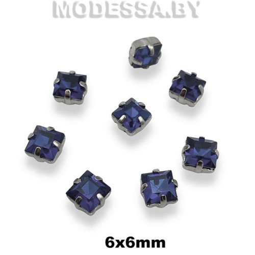 2641 6х6мм стразы стекл. в оправе Ц:Синий