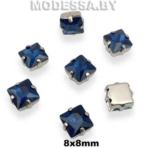 2641 8х8мм стразы стекл. в оправе Ц:Синий