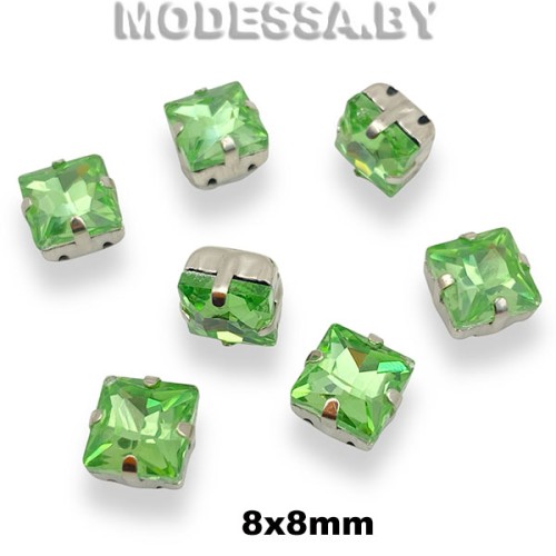 2641 8х8мм стразы стекл. в оправе Ц:Зелёный