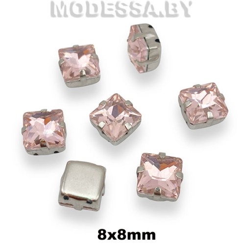 2641 8х8мм стразы стекл. в оправе Ц:Розовый