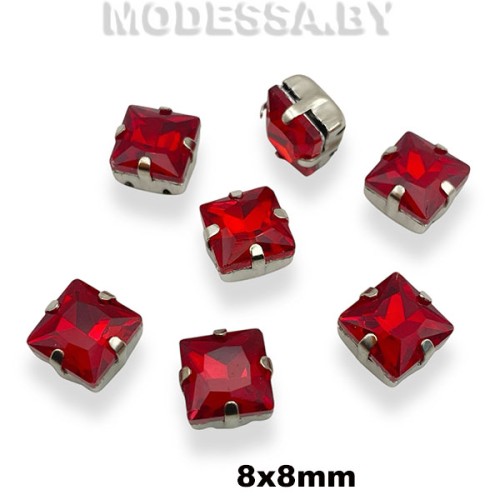 2641 8х8мм стразы стекл. в оправе Ц:Красный