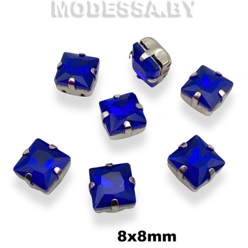 2641 8х8мм стразы стекл. в оправе Ц:Василёк