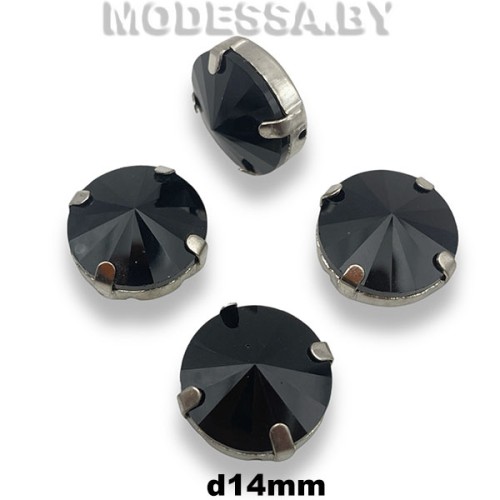 14 мм стразы стекл. в оправе Ц:Чёрный