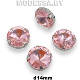 14 мм стразы стекл. в оправе Ц:Розовый