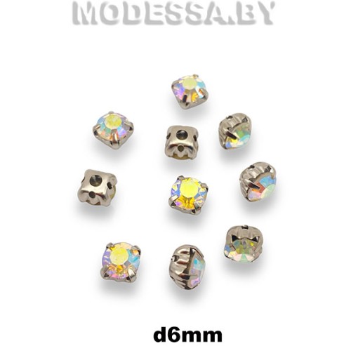 SS28 d6мм стразы стекл. в оправе Ц:Кристалл АВ