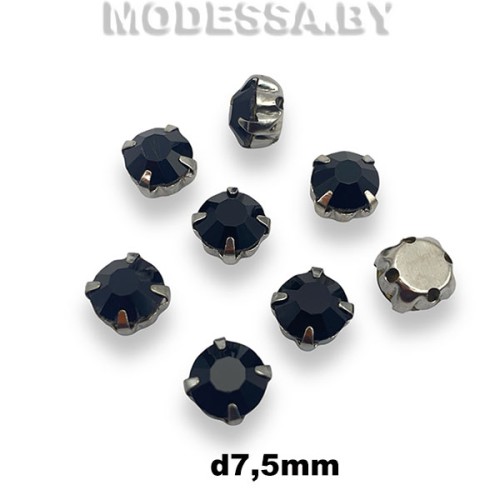 SS34 d7.5мм стразы стекл. в оправе Ц:Чёрный 