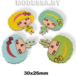 104Е-TH Украшения деревянные "Девочка" 30х26мм