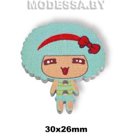 104Е-TH украшение деревянное девочка Бирюза 30х26мм