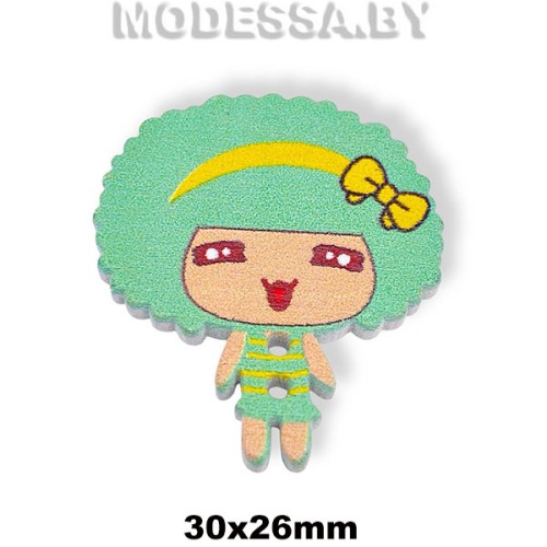 104Е-TH украшение деревянное девочка Зеленый 30х26мм