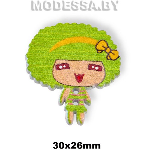 104Е-TH украшение деревянное девочка Салатовый 30х26мм