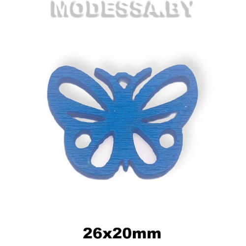 Украшение декор. дерев. Бабочка ц: Синий 26х20мм