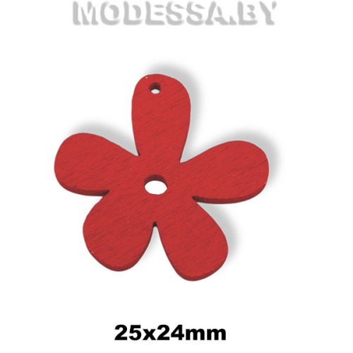 Украшение деревянное "Цветок-2" Ц:Красный 26х25мм