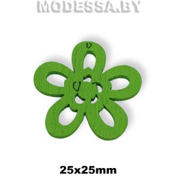 Украшение декор. дерев. Цветок с кругл.серед. ц: Зеленый 25х25мм