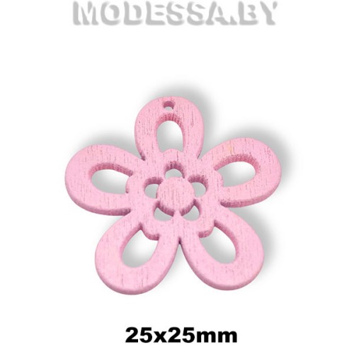 Украшение декор. дерев. Цветок с кругл.серед. ц: Розовый 25х25мм