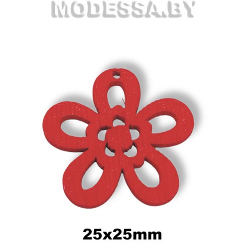 Украшение декор. дерев. Цветок с кругл.серед. ц: Красный 25х25мм