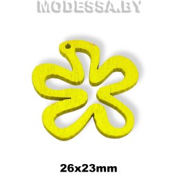 Украшение декор. дерев. Цветок фигурн ц: Желтый 26х23мм