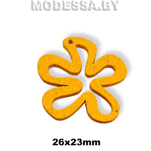 Украшение декор. дерев. Цветок фигурн ц: Оранжевый 26х23мм