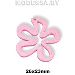 Украшение декор. дерев. Цветок фигурн ц: Розовый 26х23мм