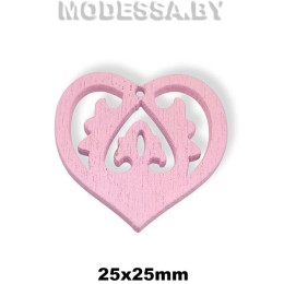 Украшение декор. дерев. Сердце ажурн. ц: Розовый 25х25мм