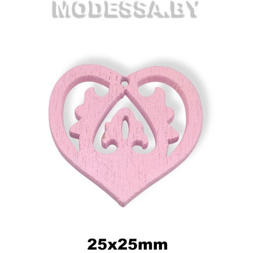 Украшение декор. дерев. Сердце ажурн. ц: Розовый 25х25мм