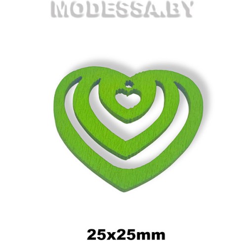 Украшение декор. дерев. Сердце ц: Зеленый 25х22мм