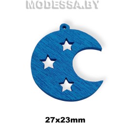 Украшение декор. дерев. Луна ц: Синий 27х23мм