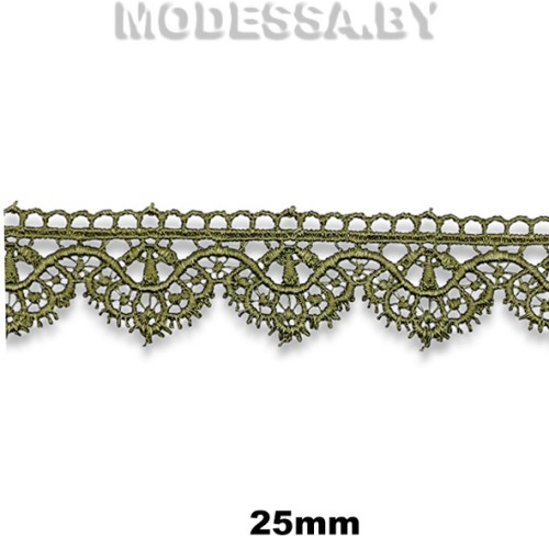 3199 Кружево синтетич. 25мм Ц:40 Оливковый
