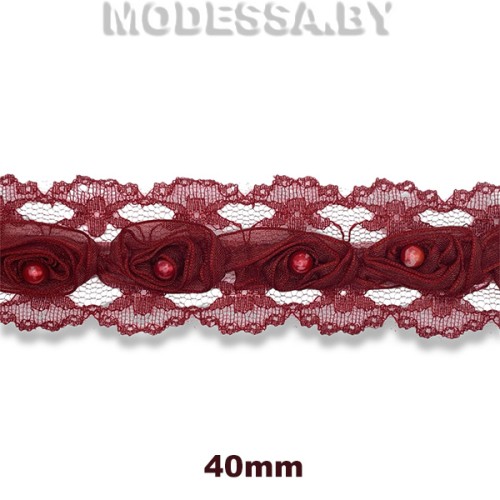 2168-А Кружево синтетич. 40мм Ц:Бордовый 