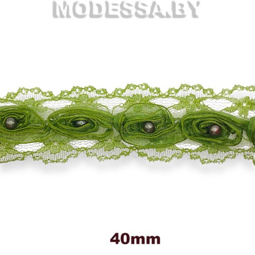 2168-А Кружево синтетич. 40мм Ц:Зелёный 