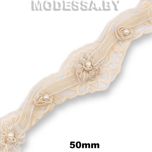 2169-А Кружево синтетич. 50мм Ц:Бежевый 