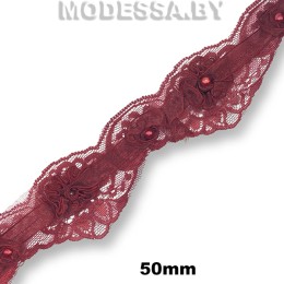 2169-А Кружево синтетич. 50мм Ц:Бордовый 