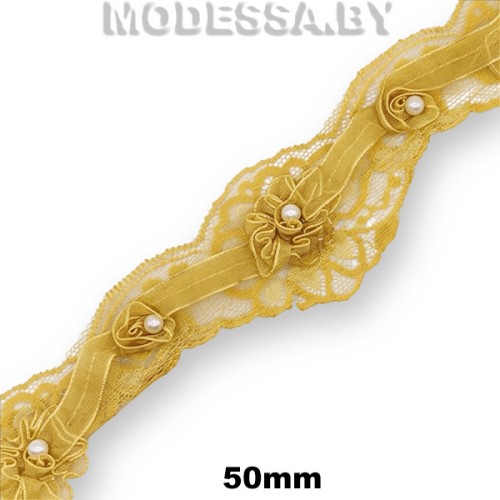 2169-А Кружево синтетич. 50мм Ц:Горчица 