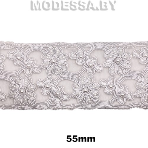2287 XDH Вышивка в ленте 55мм Ц:Белый 