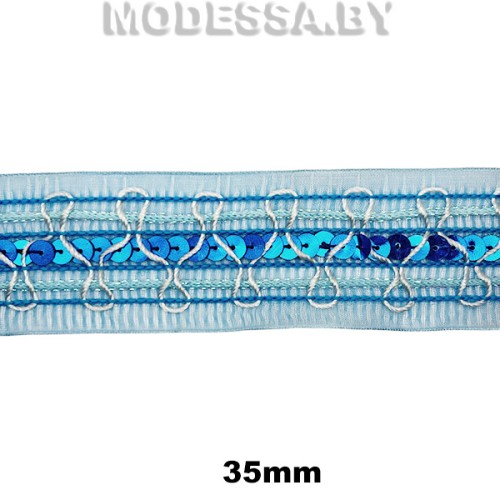 298 Т Вышивка пайетками 35мм Ц:Голубой