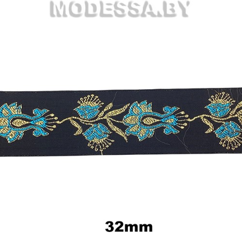 Лента жаккард. 32мм Ц:Голубой
