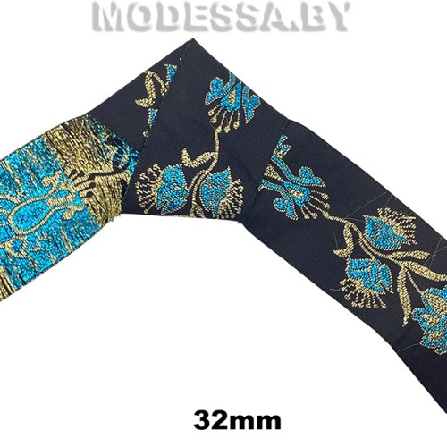 Лента жаккард. 32мм Ц:Голубой