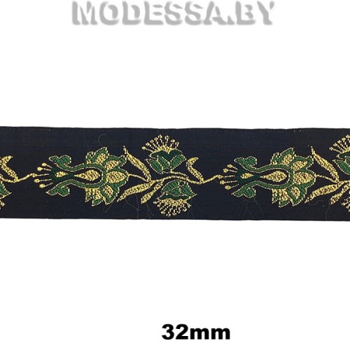 Лента жаккард. 32мм Ц:Зелёный