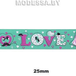 Лента дек. "LOVE" 25мм Ц:Зелёный