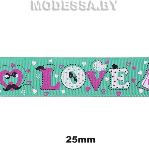 Лента дек. "LOVE" 25мм Ц:Зелёный
