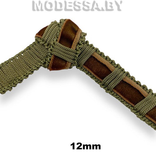 100 АН Тесьма велюр 12мм Ц:Зелёно-коричневый