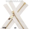 Молния металл тип3 55см 1бегунок Ц:030 Молочный/Золото