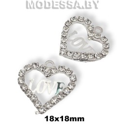 08015 украшение мет. "Сердце Love" Ц: Никель 18х18мм