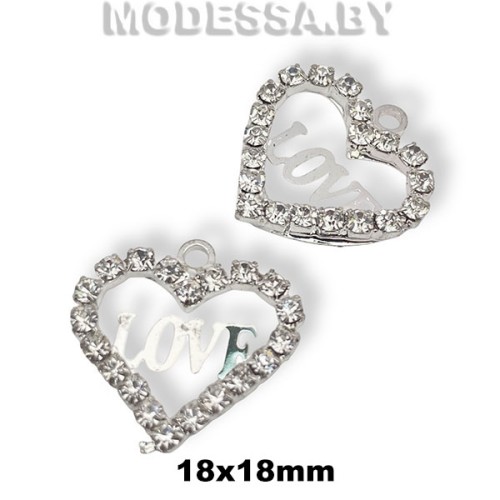 08015 украшение мет. "Сердце Love" Ц: Никель 18х18мм